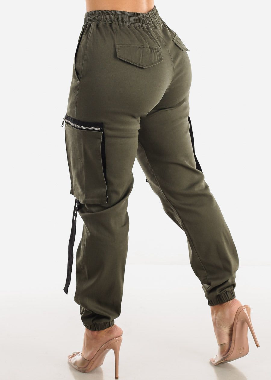 Drawstring Waist Cargo Jogger Pants Olive sold by Moda product image thumbnail 4