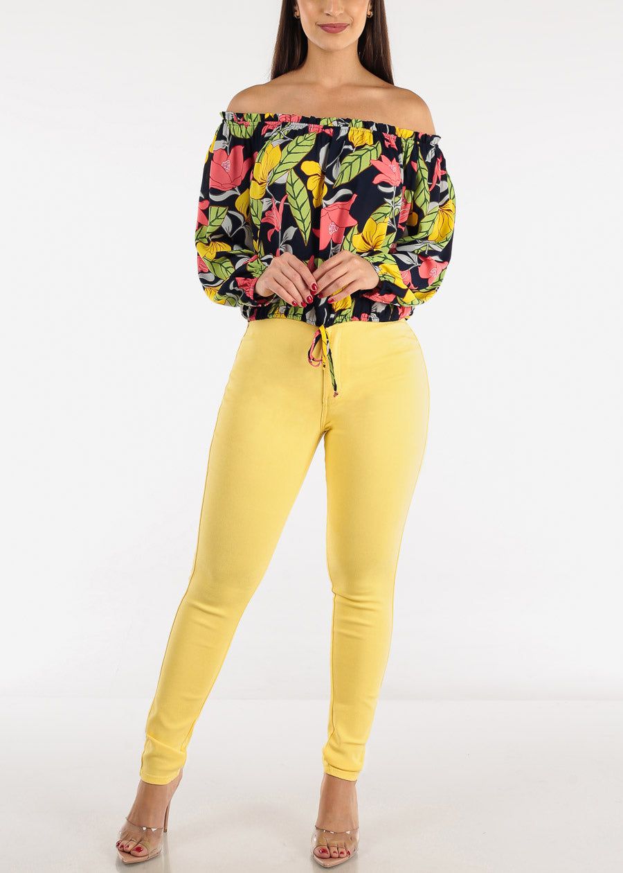 Chiffon Off Shoulder Floral Top Navy w Elastic Waist sold by Moda product image thumbnail 2