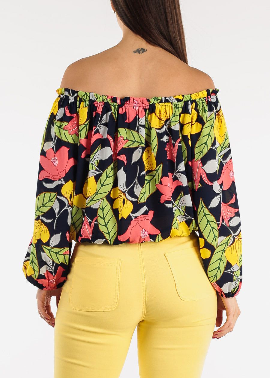 Chiffon Off Shoulder Floral Top Navy w Elastic Waist sold by Moda product image thumbnail 4