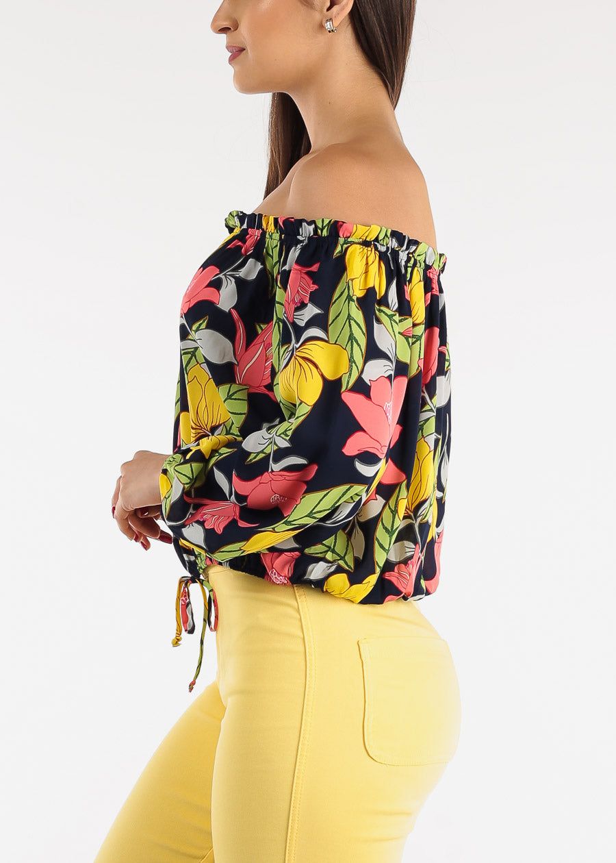 Chiffon Off Shoulder Floral Top Navy w Elastic Waist sold by Moda product image thumbnail 3