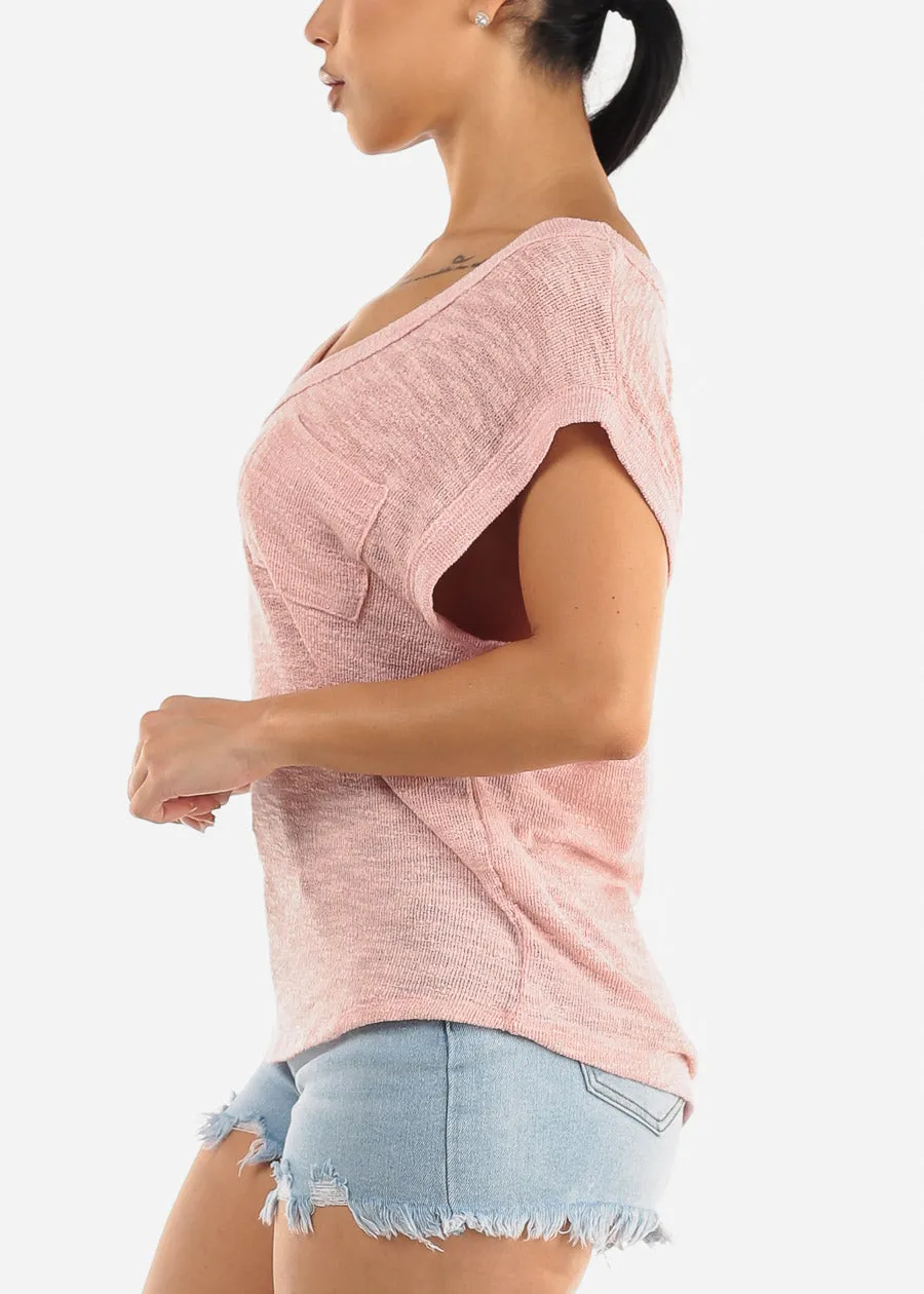 Short Sleeve Vneck Soft Knit Top Light Pink sold by Moda product image thumbnail 3