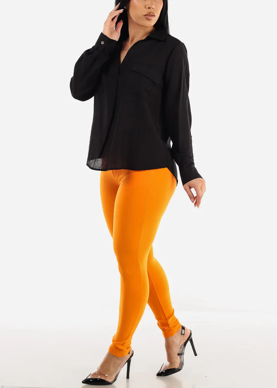 Black V-Neck Long Sleeve Loose Collared Shirt sold by Moda product image thumbnail 2