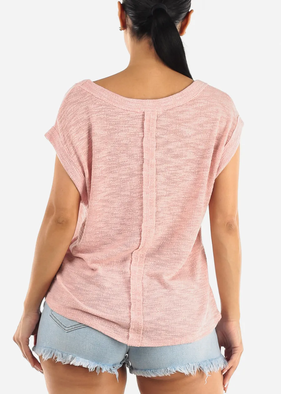 Short Sleeve Vneck Soft Knit Top Light Pink sold by Moda product image thumbnail 4