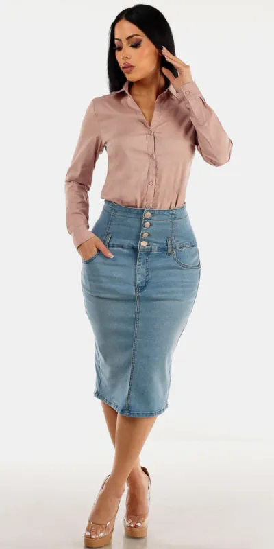 Collared Pink Denim Pencil Set sold by Moda