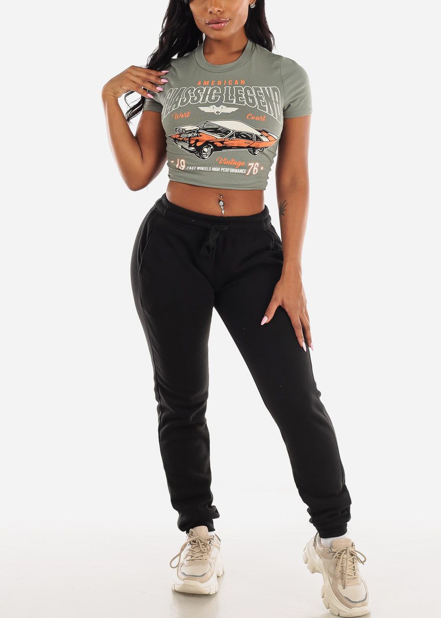 Drawstring Waist Black Fleece Jogger Sweatpants sold by Moda product image thumbnail 5