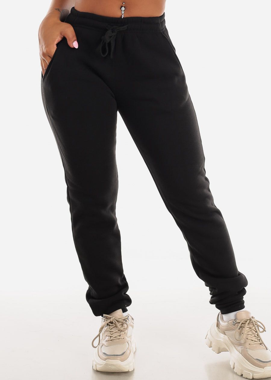Drawstring Waist Black Fleece Jogger Sweatpants sold by Moda