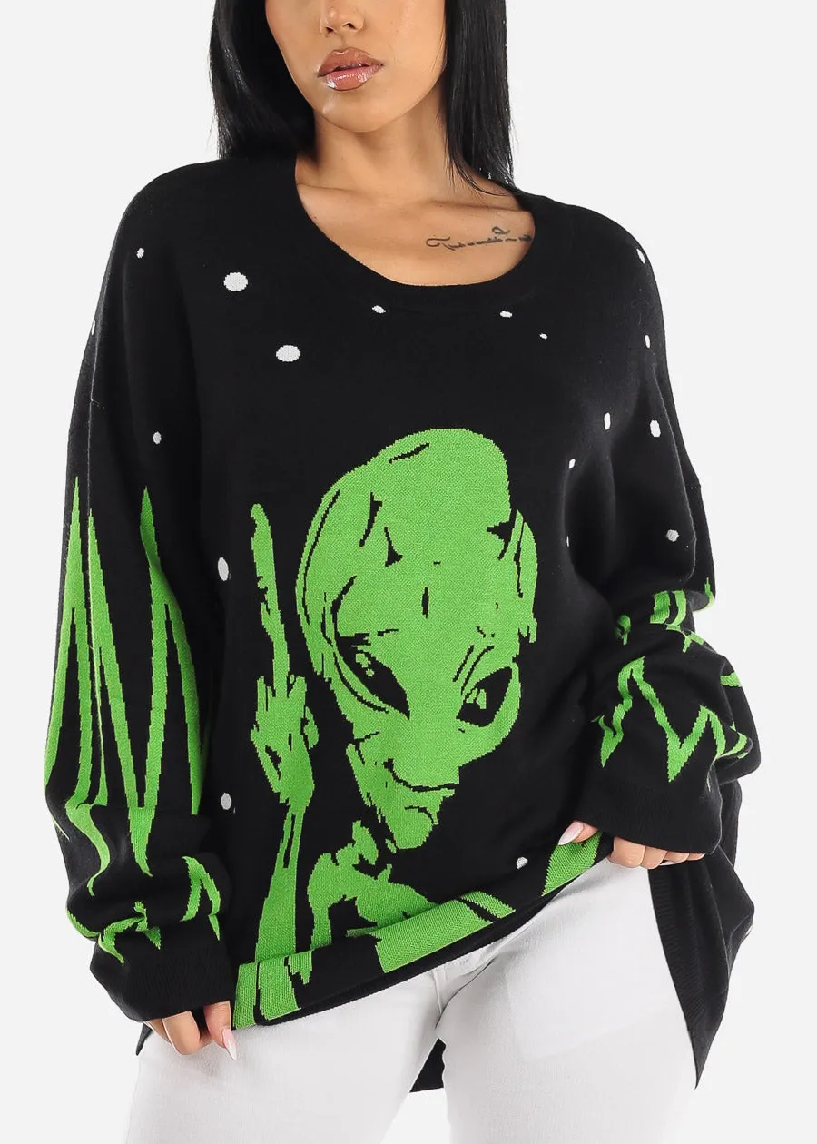 Long Sleeve Black Graphic Print Tunic Sweater sold by Moda product image thumbnail 3