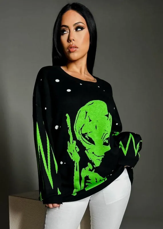 Long Sleeve Black Graphic Print Tunic Sweater sold by Moda