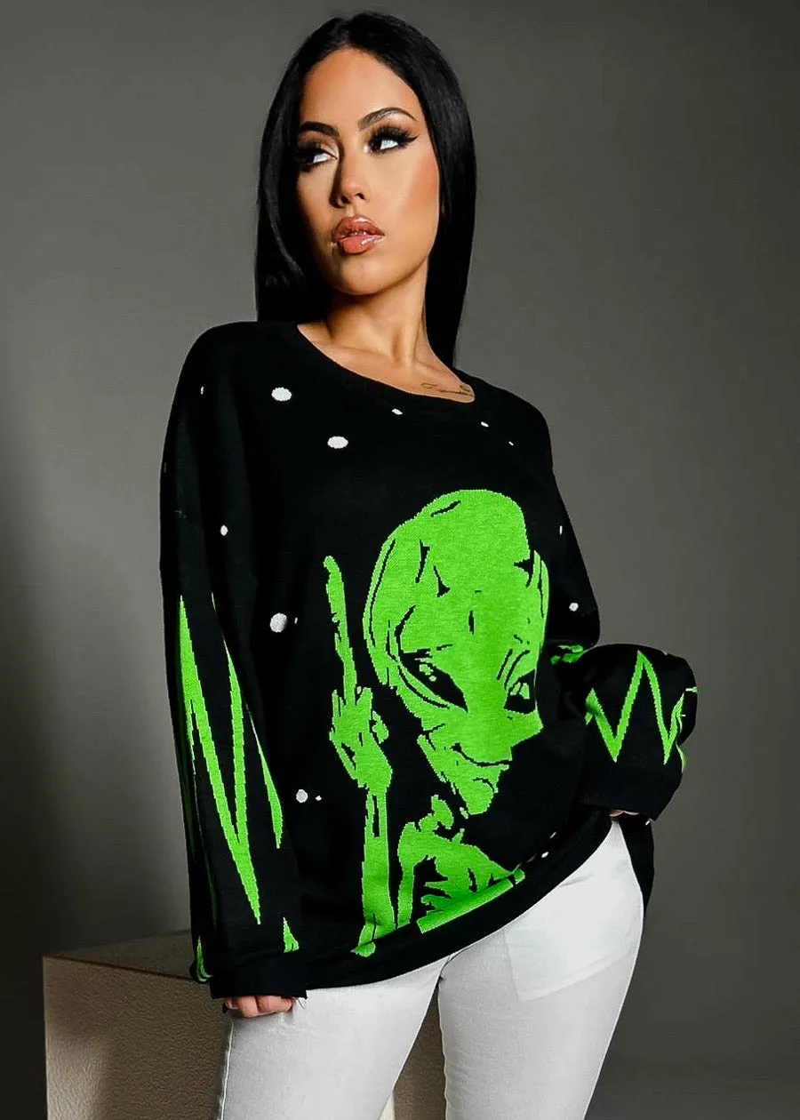 Long Sleeve Black Graphic Print Tunic Sweater sold by Moda