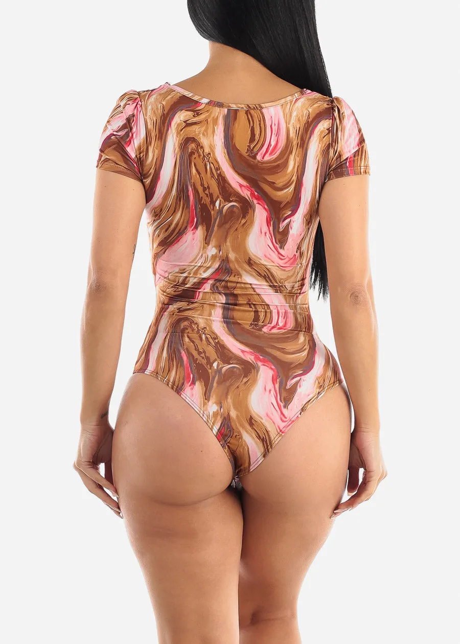 Short Sleeve V Neck Brown Marble Bodysuit sold by Moda product image thumbnail 4