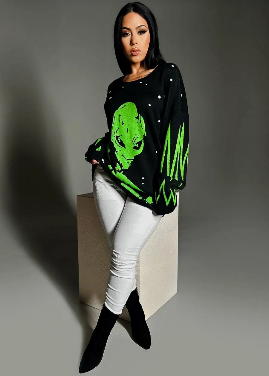 Long Sleeve Black Graphic Print Tunic Sweater sold by Moda product image thumbnail 2