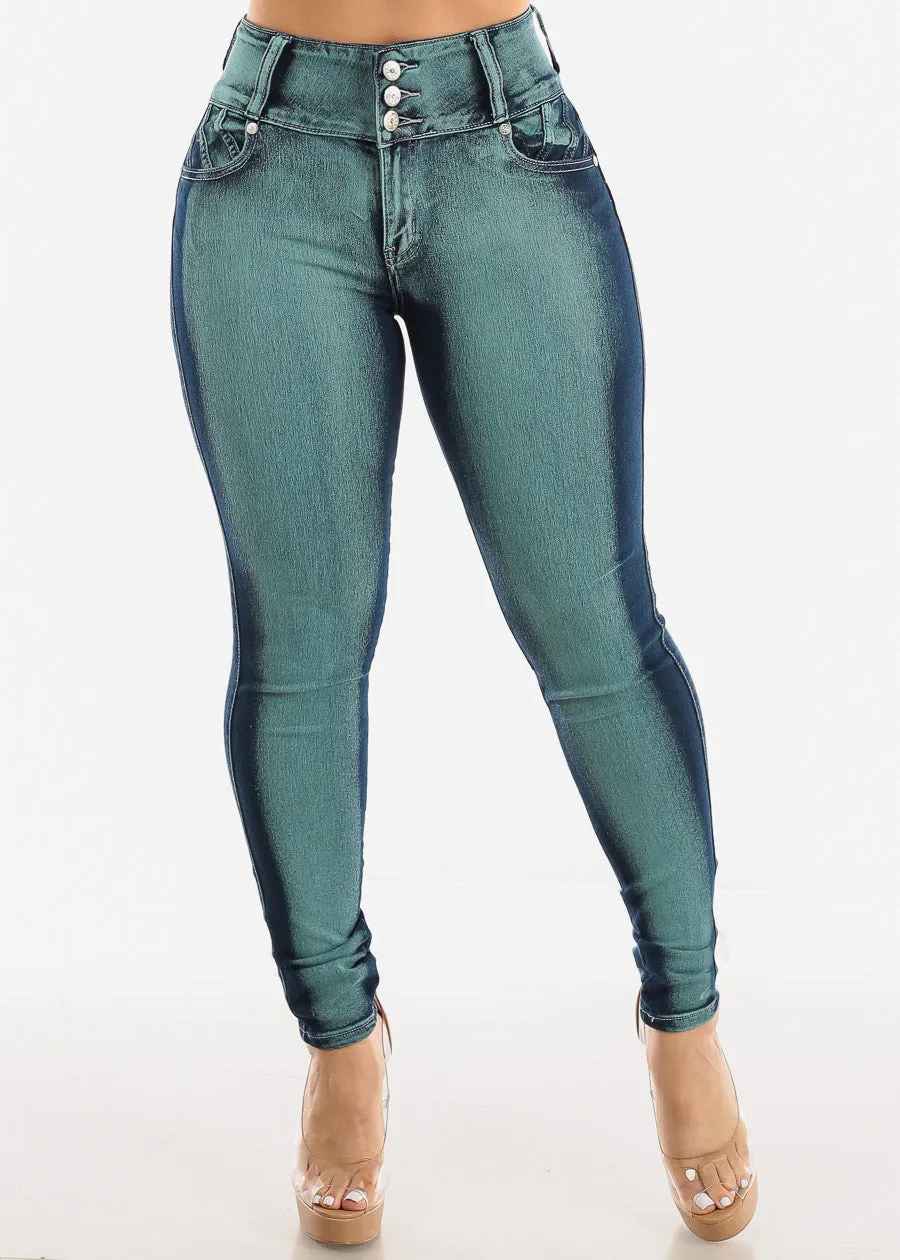 High Waisted Butt Lifting Acid Wash Skinny Jeans Teal sold by Moda product image thumbnail 3