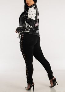 Distressed Black Skinny Jeans with Lace Up Sides sold by Moda