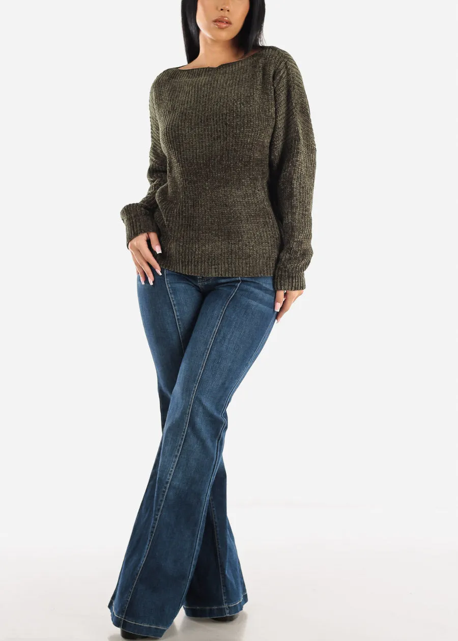 Long Sleeve Soft Knit Boat Neckline Sweater Olive sold by Moda product image thumbnail 2