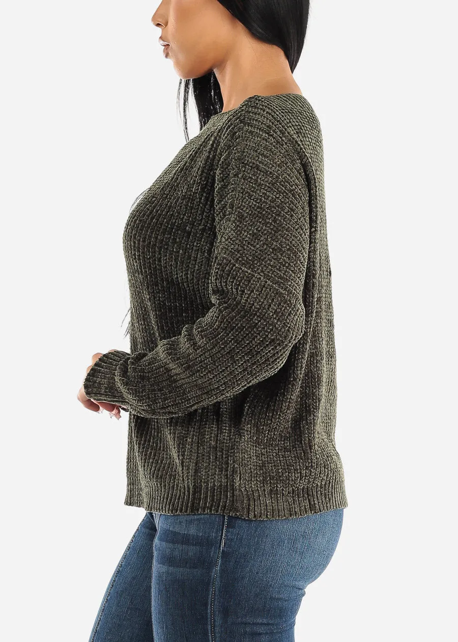Long Sleeve Soft Knit Boat Neckline Sweater Olive sold by Moda product image thumbnail 3