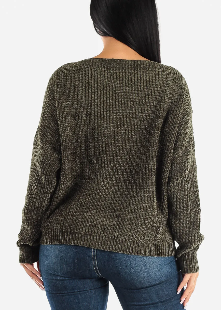 Long Sleeve Soft Knit Boat Neckline Sweater Olive sold by Moda product image thumbnail 4