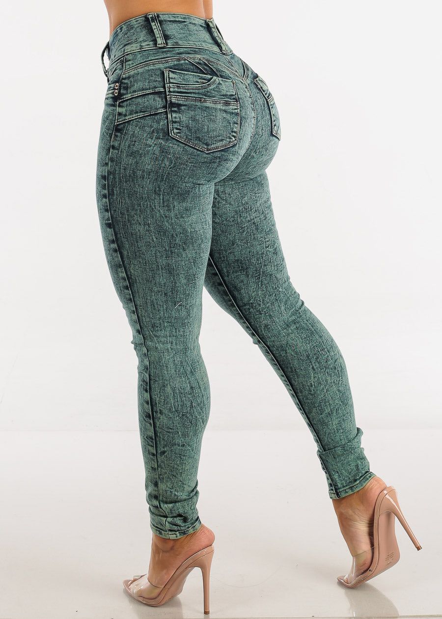 Levantacola High Waisted Acid Wash Skinny Jeans sold by Moda product image thumbnail 6