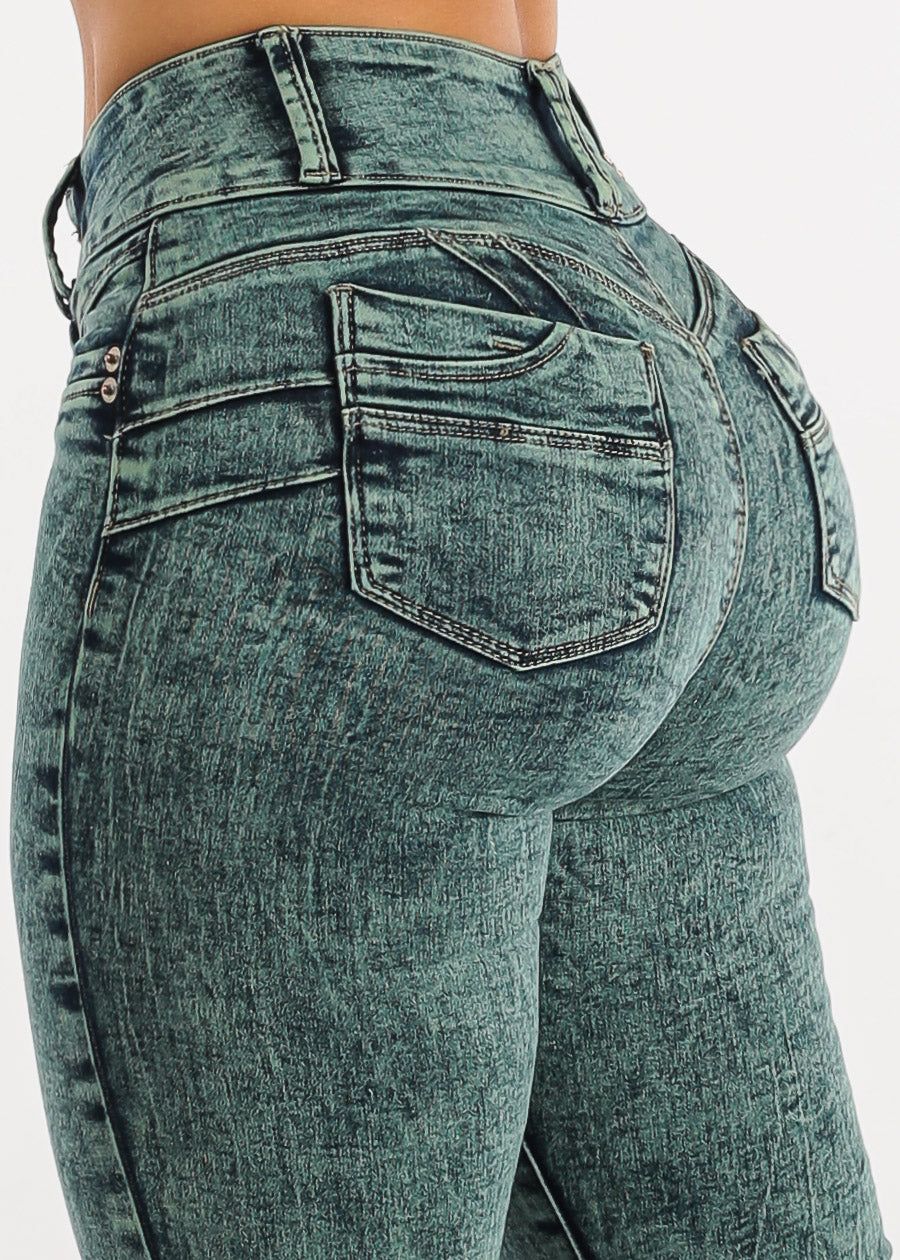 Levantacola High Waisted Acid Wash Skinny Jeans sold by Moda