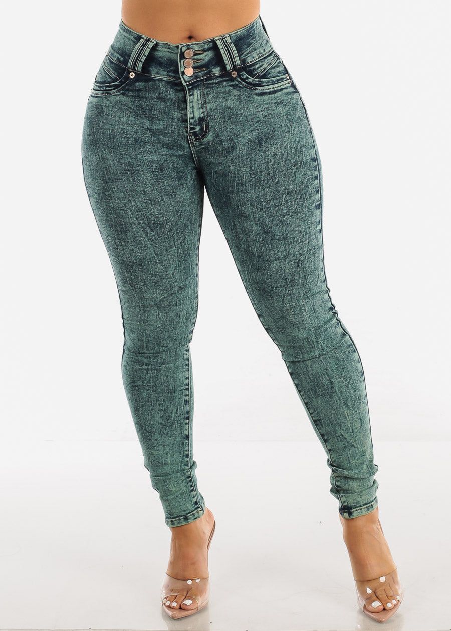 Levantacola High Waisted Acid Wash Skinny Jeans sold by Moda product image thumbnail 4