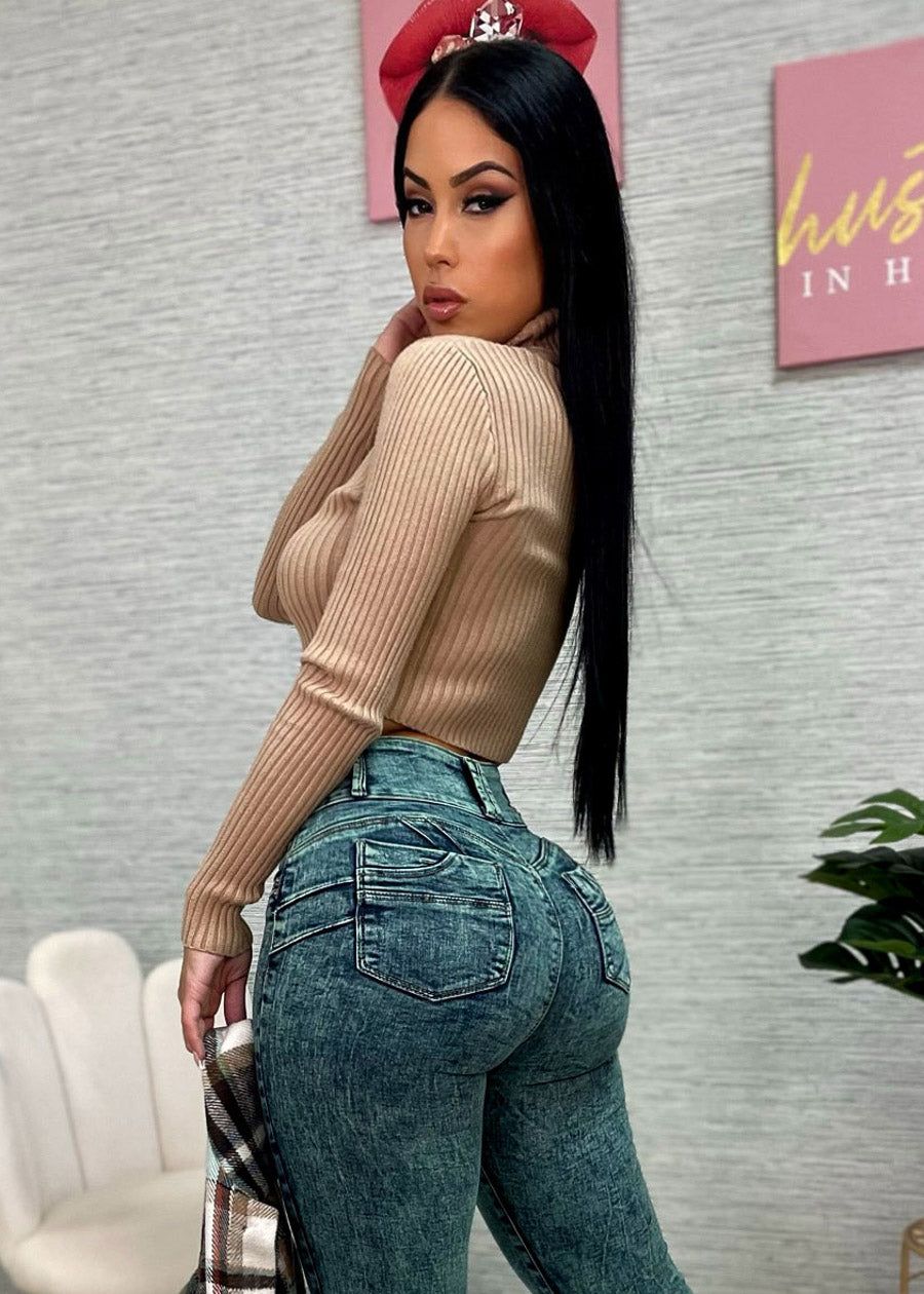 Levantacola High Waisted Acid Wash Skinny Jeans sold by Moda product image thumbnail 2