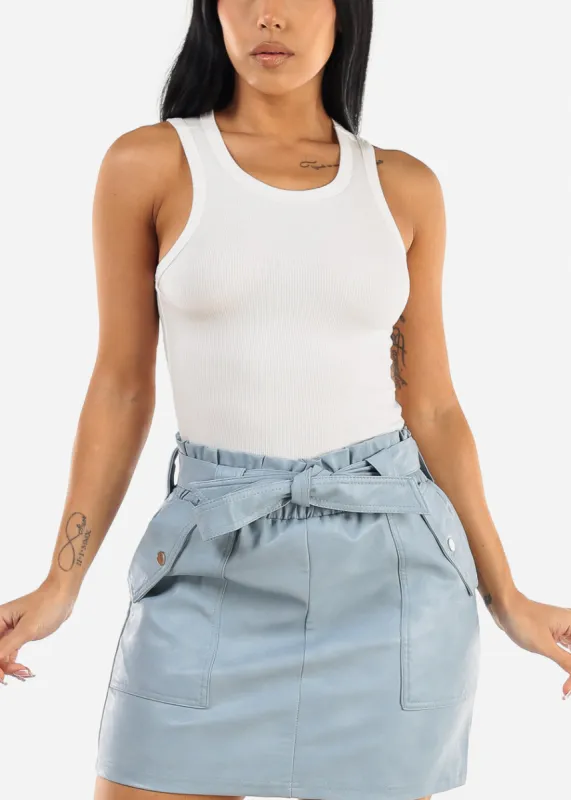 Sleeveless White Crewneck Ribbed Crop Top sold by Moda