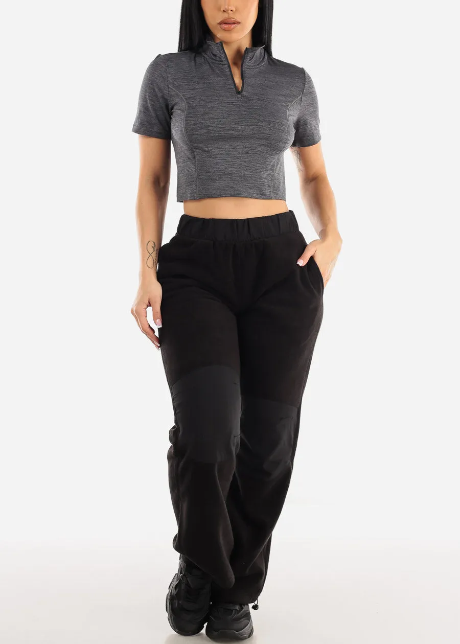 Activewear Short Sleeve Half Zip Up Crop Top Charcoal sold by Moda product image thumbnail 2