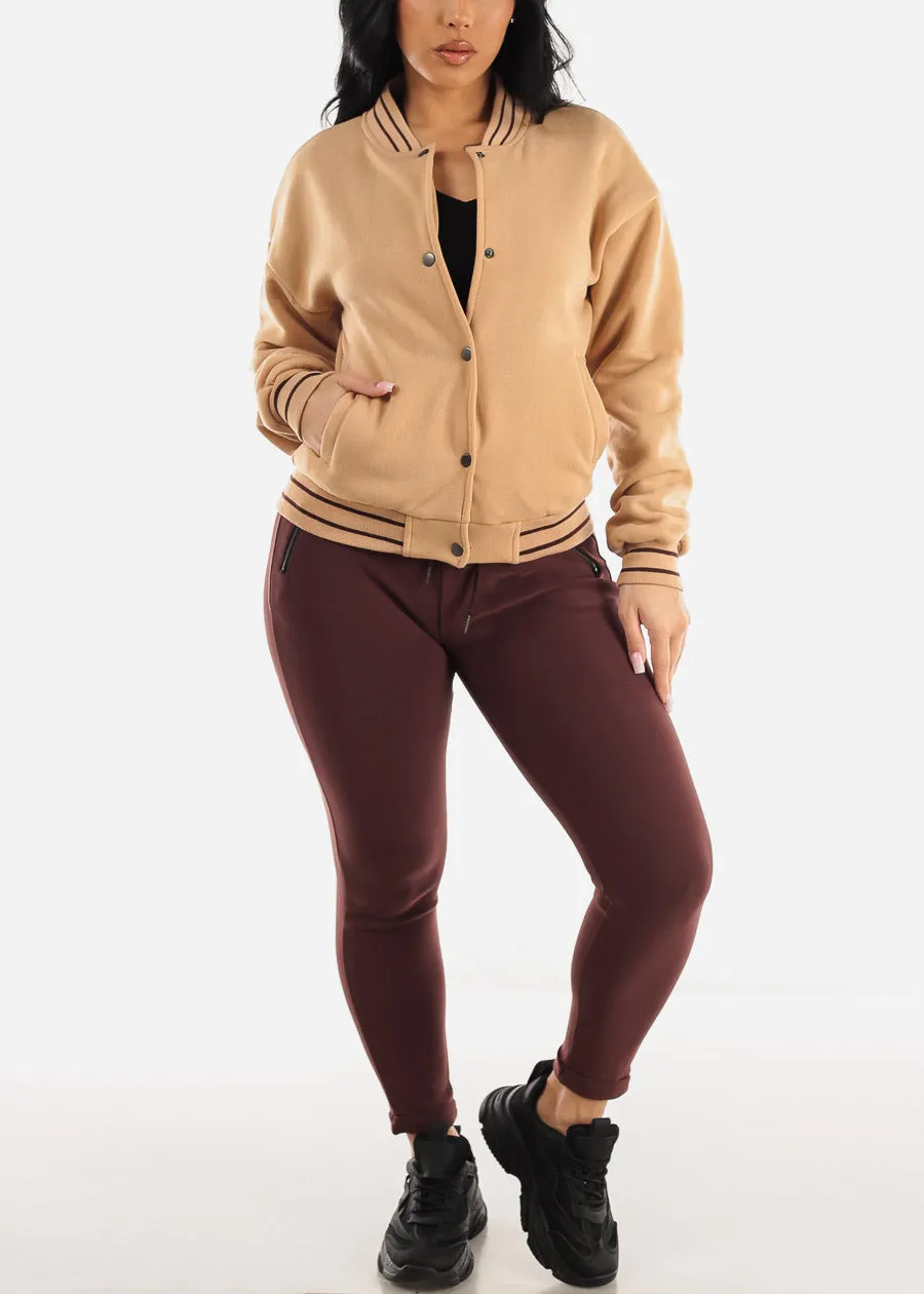 Long Sleeve Varsity Fleece Bomber Jacket Khaki sold by Moda product image thumbnail 2