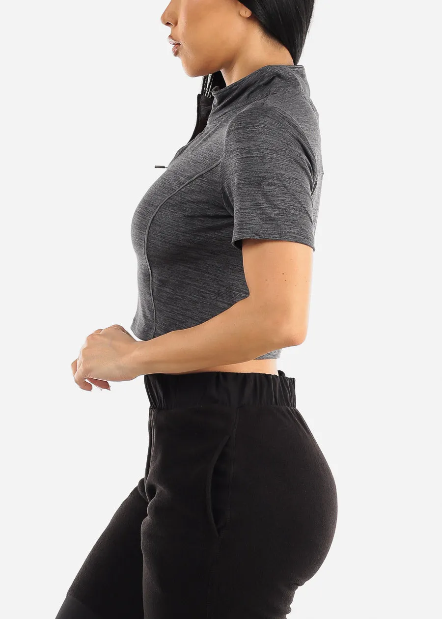 Activewear Short Sleeve Half Zip Up Crop Top Charcoal sold by Moda product image thumbnail 3