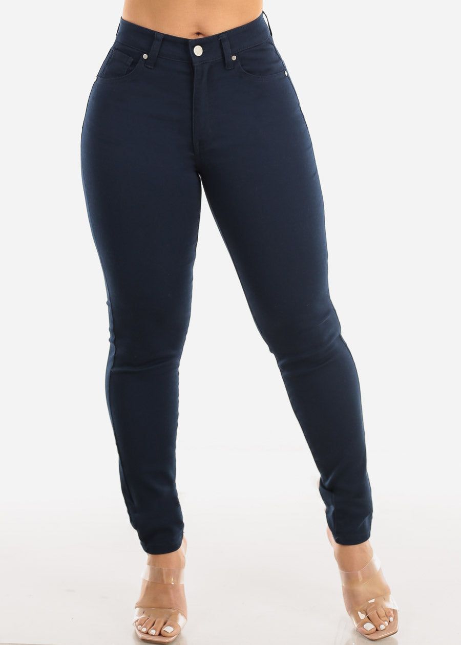 Classic High Waist Stretch Skinny Jeans Navy sold by Moda