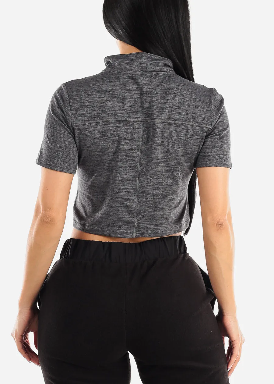 Activewear Short Sleeve Half Zip Up Crop Top Charcoal sold by Moda product image thumbnail 4