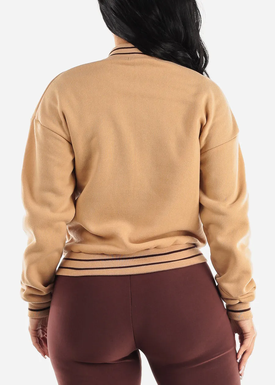 Long Sleeve Varsity Fleece Bomber Jacket Khaki sold by Moda product image thumbnail 4