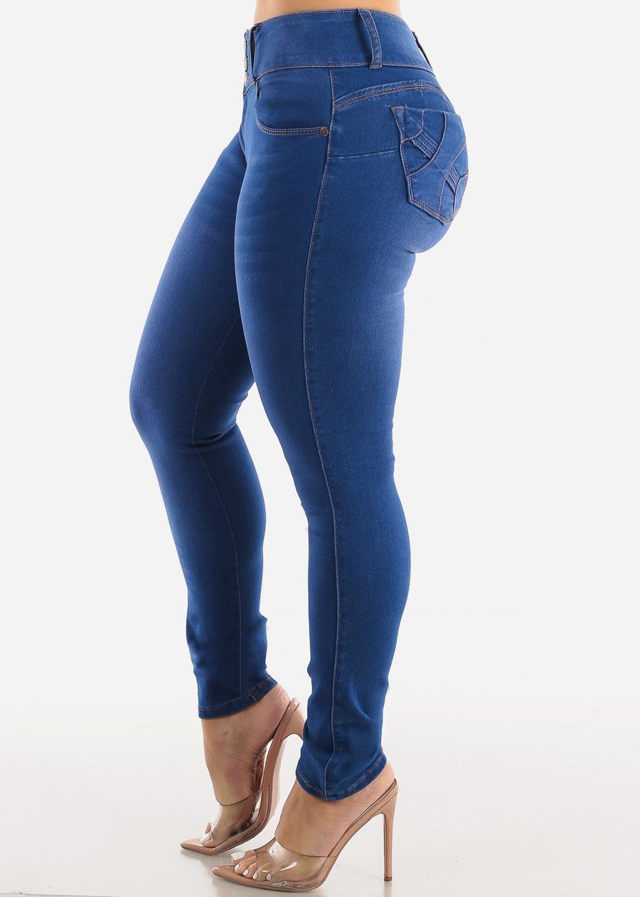 3 Button Mid Rise Levantacola Skinny Jeans Royal Blue sold by Moda product image thumbnail 4