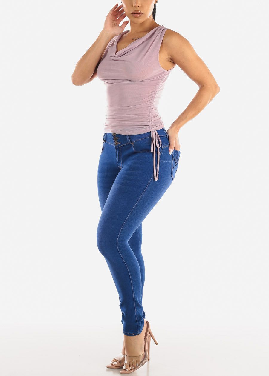 3 Button Mid Rise Levantacola Skinny Jeans Royal Blue sold by Moda product image thumbnail 2