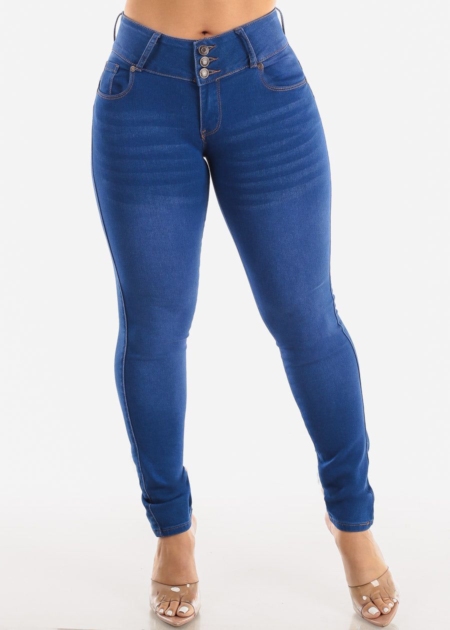 3 Button Mid Rise Levantacola Skinny Jeans Royal Blue sold by Moda product image thumbnail 3