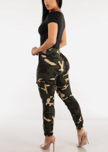 High Waist Drawstring Hyper Stretch Camo Cargo Joggers sold by Moda
