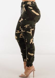 High Waist Drawstring Hyper Stretch Camo Cargo Joggers sold by Moda