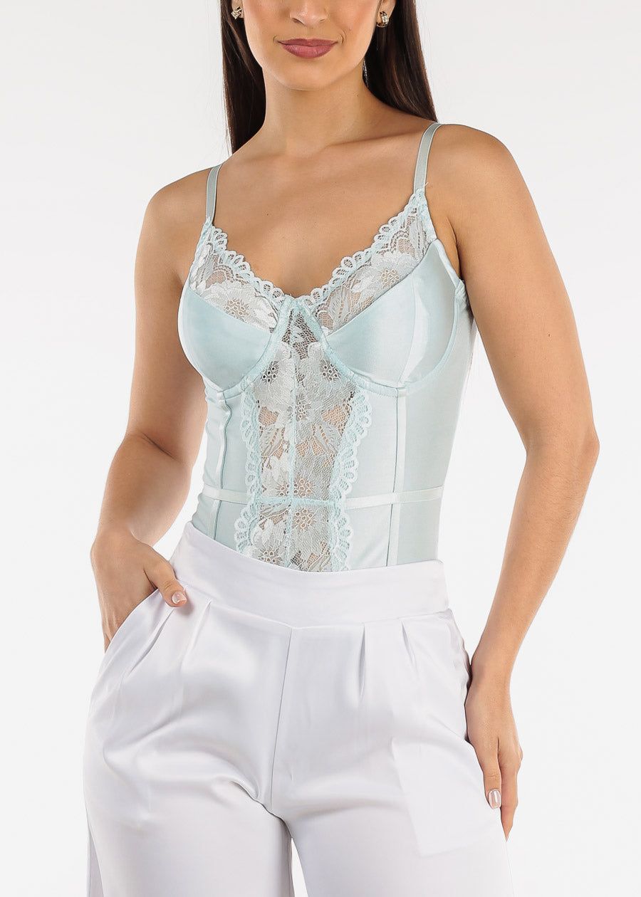 Sweetheart Lace Cami Thong Bodysuit Mint sold by Moda