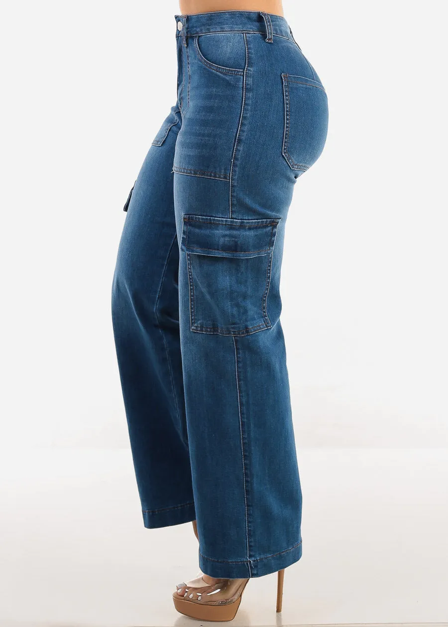 Butt Lift Straight Wide Leg Cargo Jeans Indigo sold by Moda product image thumbnail 4