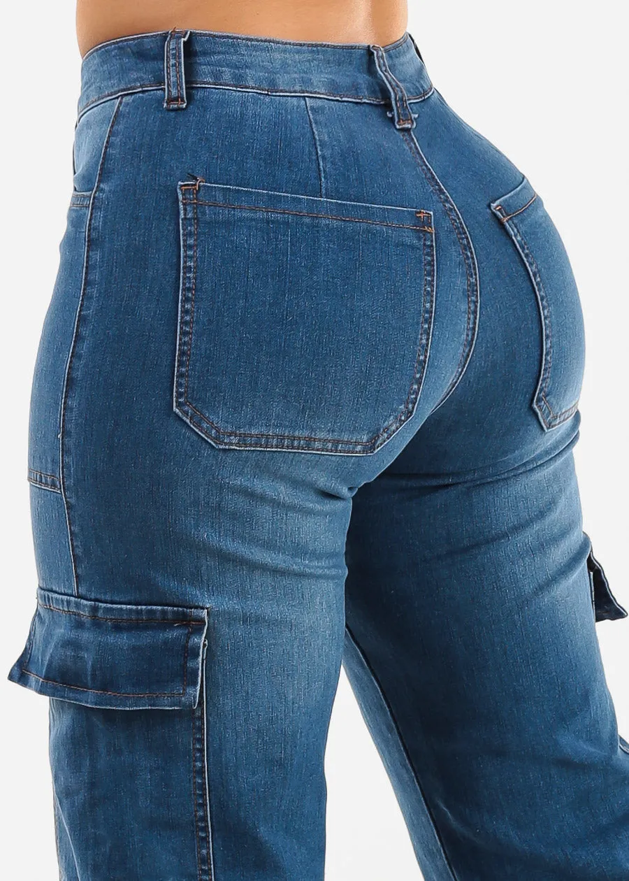 Butt Lift Straight Wide Leg Cargo Jeans Indigo sold by Moda product image thumbnail 5