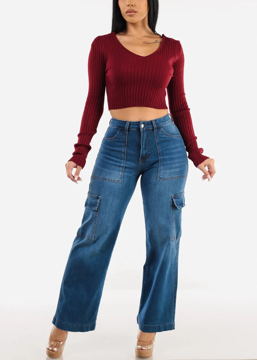 Butt Lift Straight Wide Leg Cargo Jeans Indigo sold by Moda product image thumbnail 2