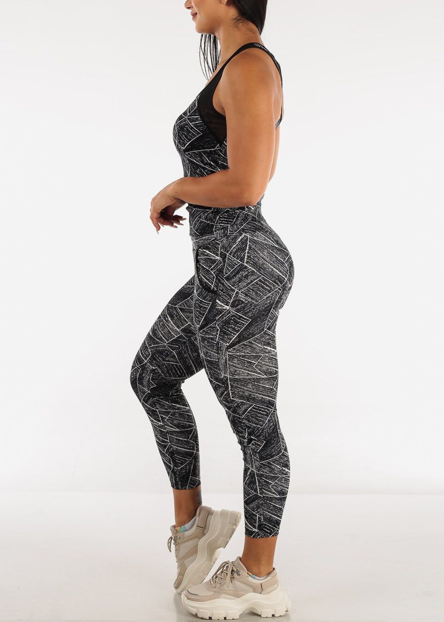 Activewear Printed Sleeveless Tank Top & Leggings Black (2 PCE SET) sold by Moda product image thumbnail 2