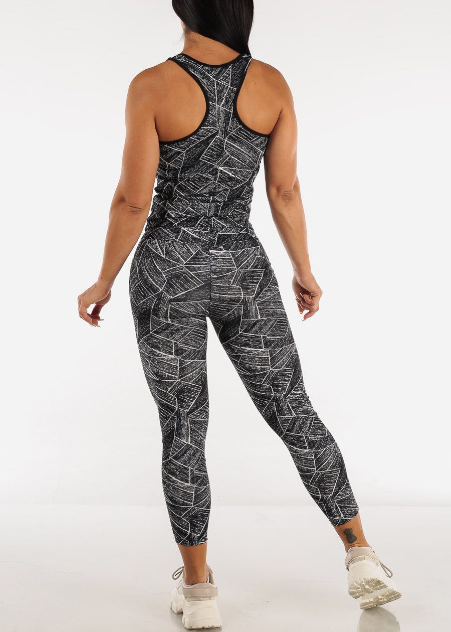 Activewear Printed Sleeveless Tank Top & Leggings Black (2 PCE SET) sold by Moda product image thumbnail 3