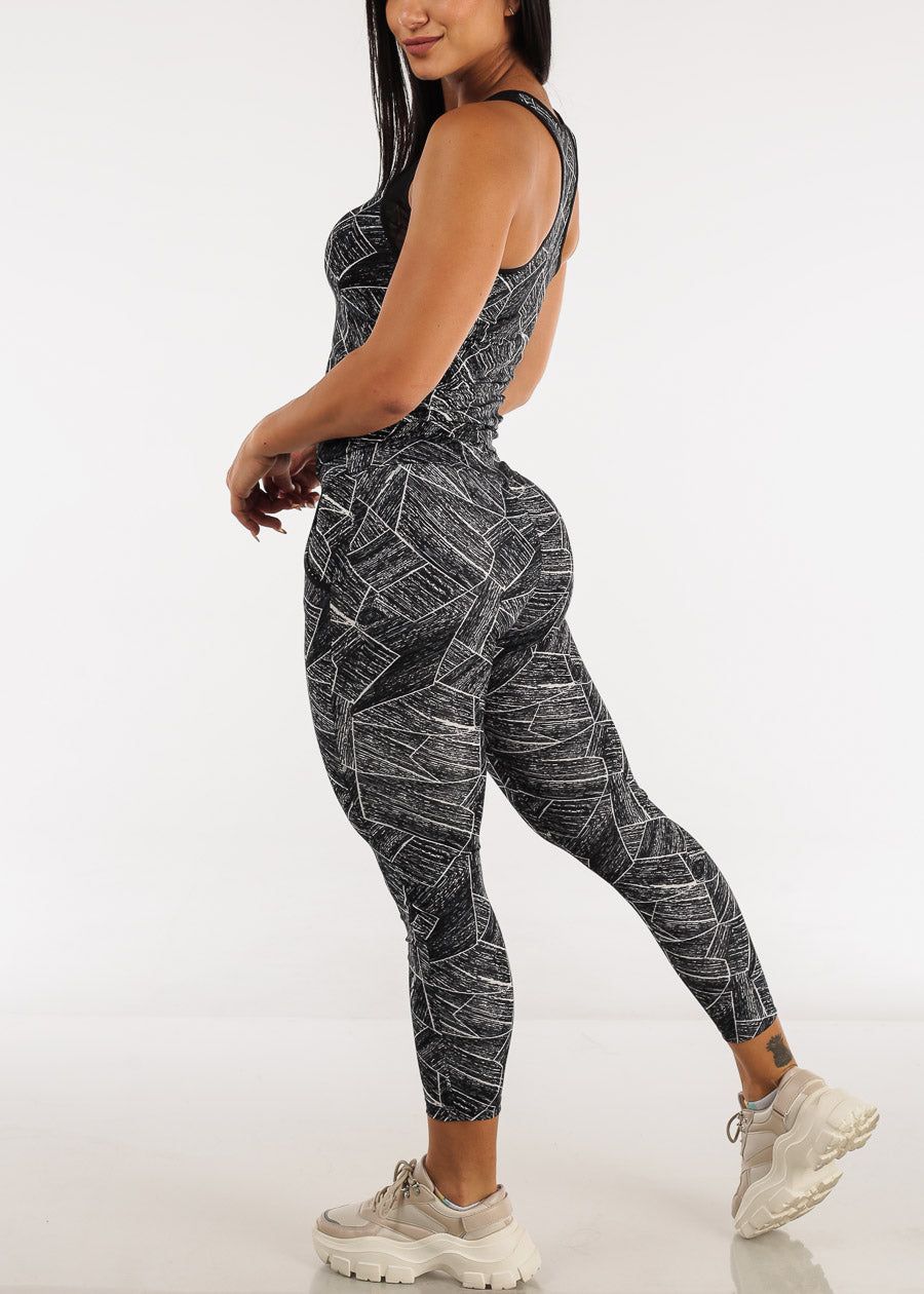 Activewear Printed Sleeveless Tank Top & Leggings Black (2 PCE SET) sold by Moda product image thumbnail 4