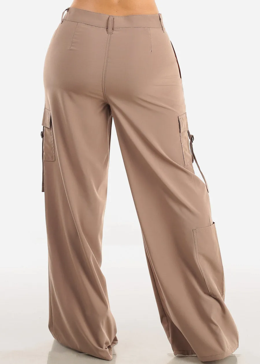 High Waisted Wide Leg Cargo Pants Taupe sold by Moda product image thumbnail 5