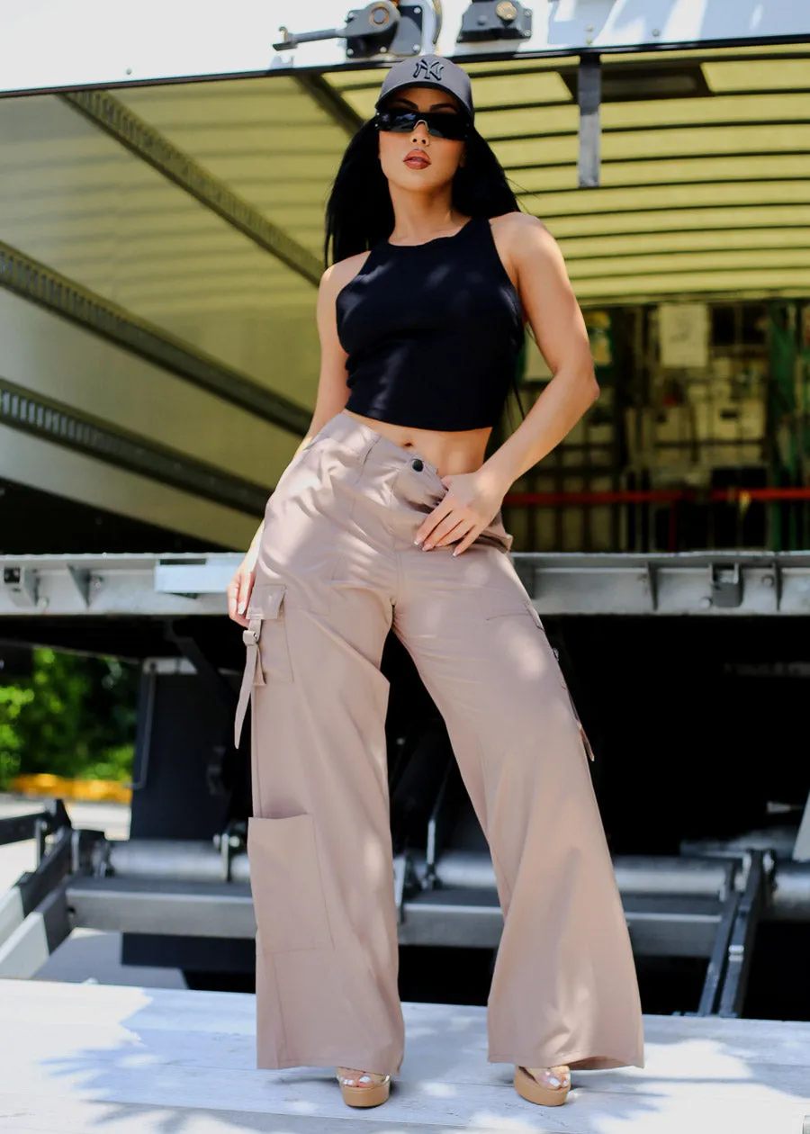 High Waisted Wide Leg Cargo Pants Taupe sold by Moda product image thumbnail 2