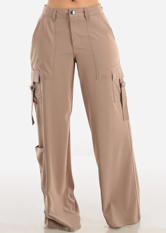 High Waisted Wide Leg Cargo Pants Taupe sold by Moda