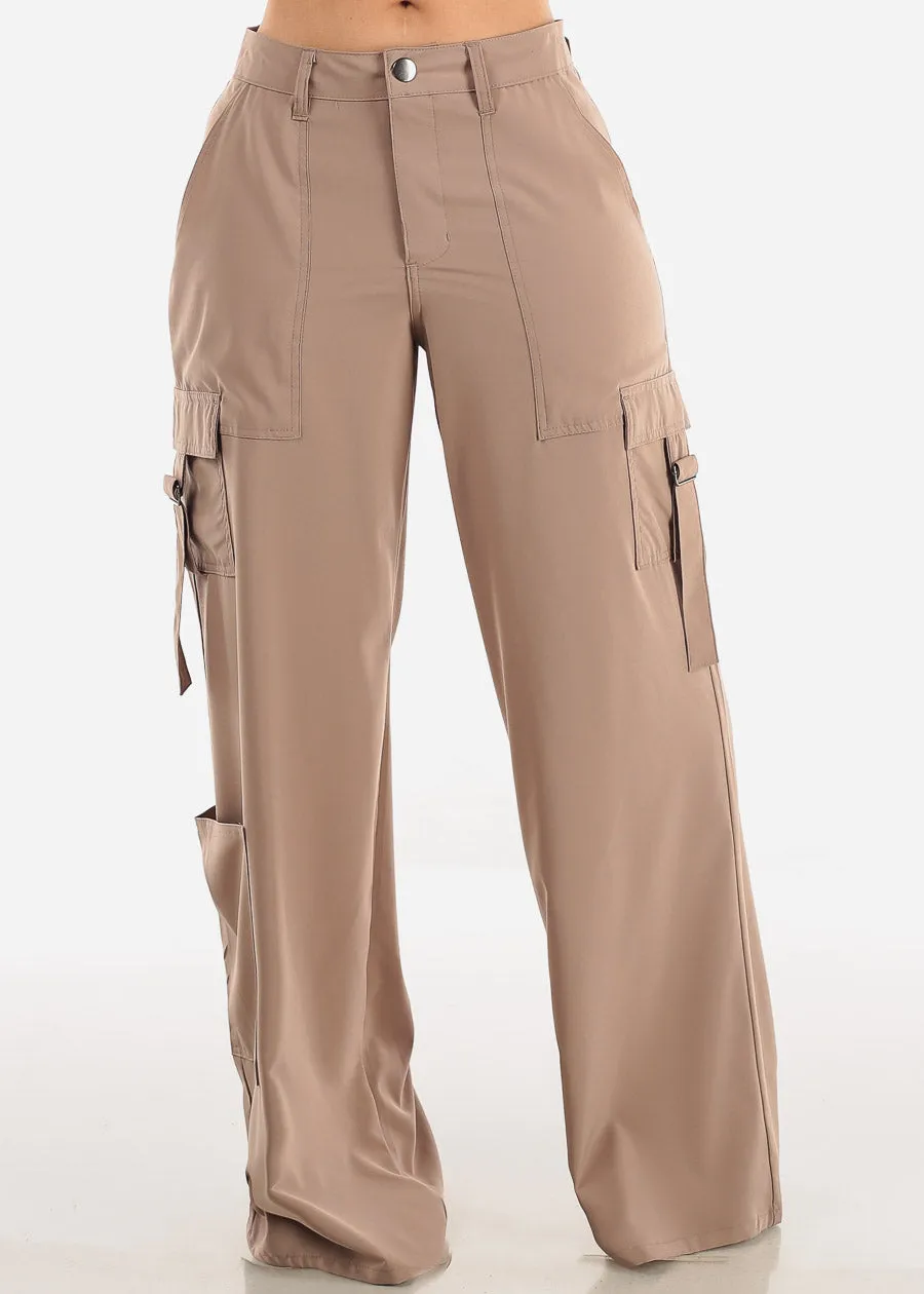 High Waisted Wide Leg Cargo Pants Taupe sold by Moda