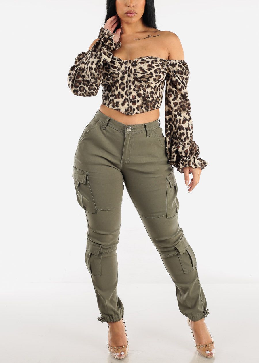 High Rise Hyper Stretch Olive Cargo Pants sold by Moda product image thumbnail 4