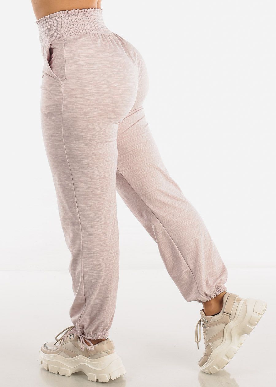 Fleece Lined Smocked Waist Jogger Pants Light Purple sold by Moda product image thumbnail 4