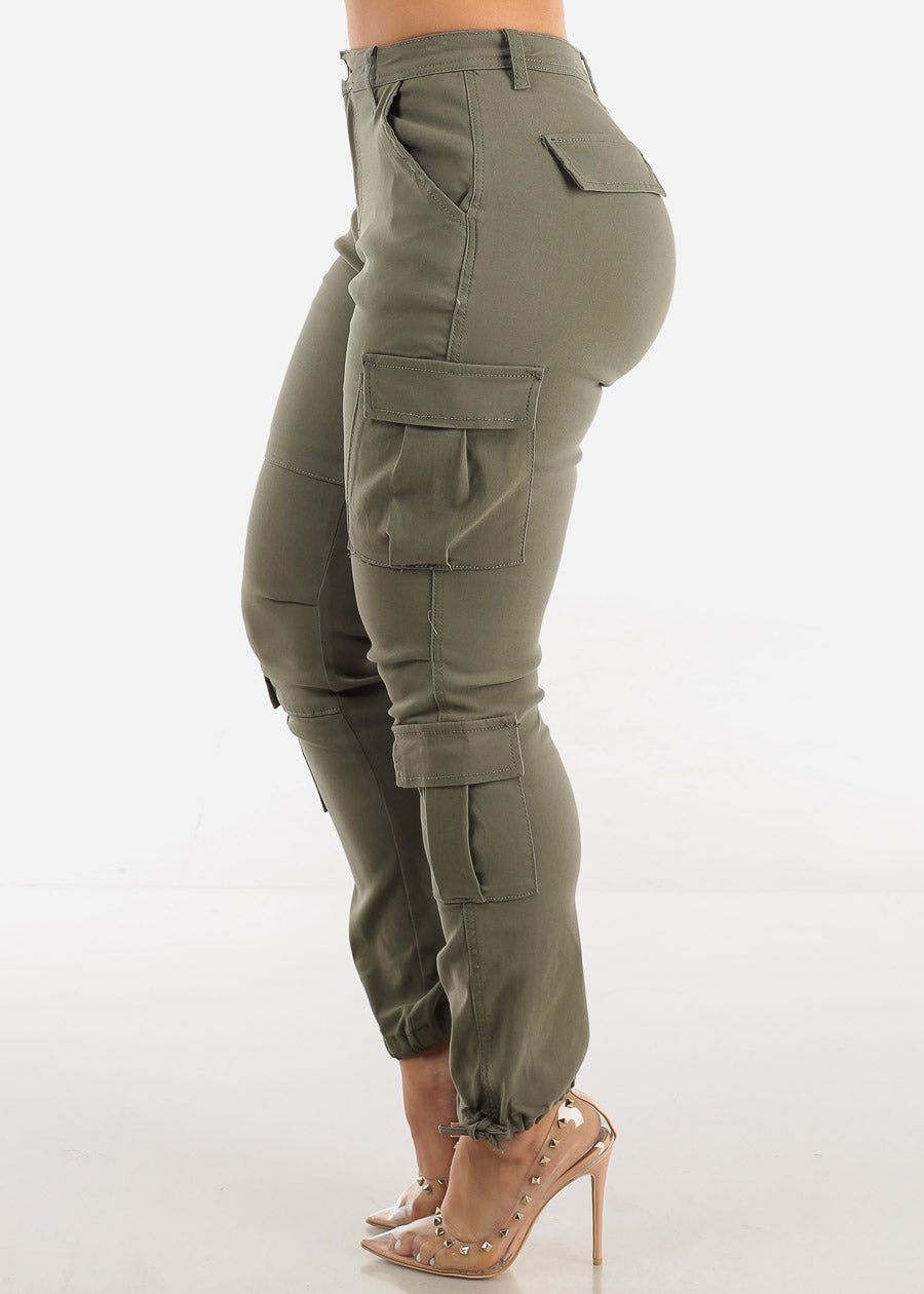 High Rise Hyper Stretch Olive Cargo Pants sold by Moda product image thumbnail 5